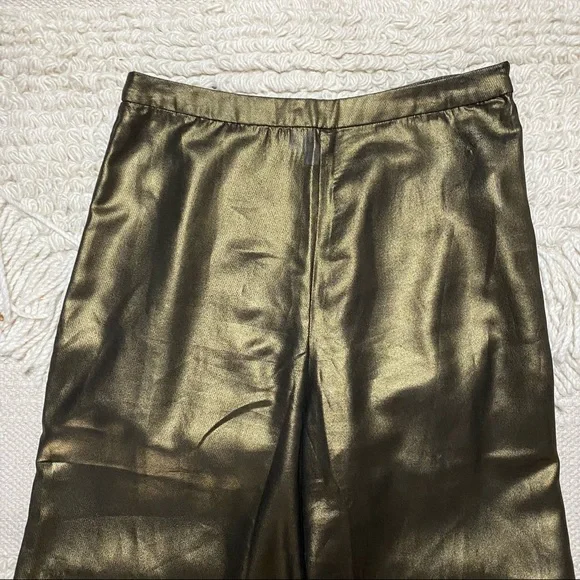 NO OFFERS LPA metallic gold Lurex Pant 664 wide leg crop pants S - Picture 4 of 13